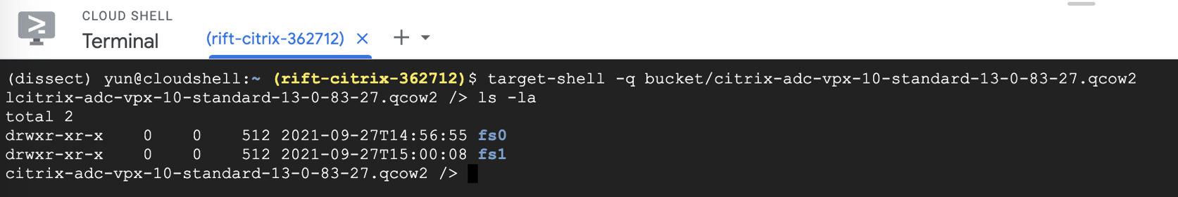 disk image using target-shell, we specify the -q flag to hide some warnings: